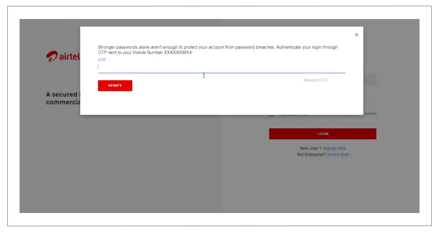 Airtel DLT Login otp verification