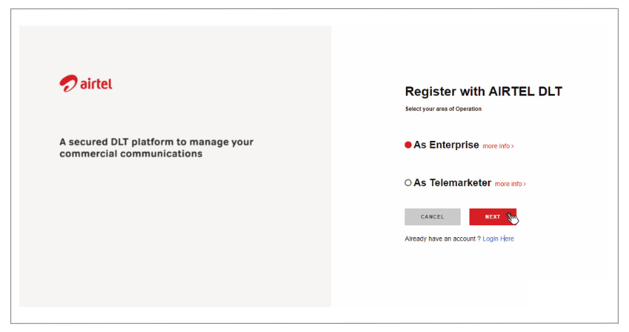 Airtel DLT Registration as Enterprise