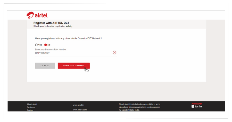 Airtel DLT Registration select no