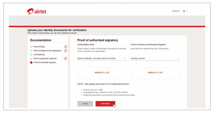 Proof of Authorized Signatory Airtel Login