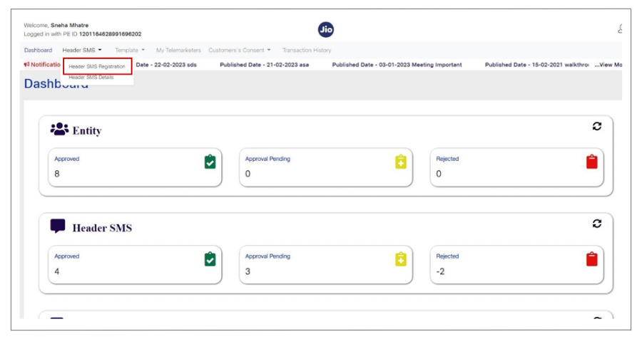 Header SMS Registration