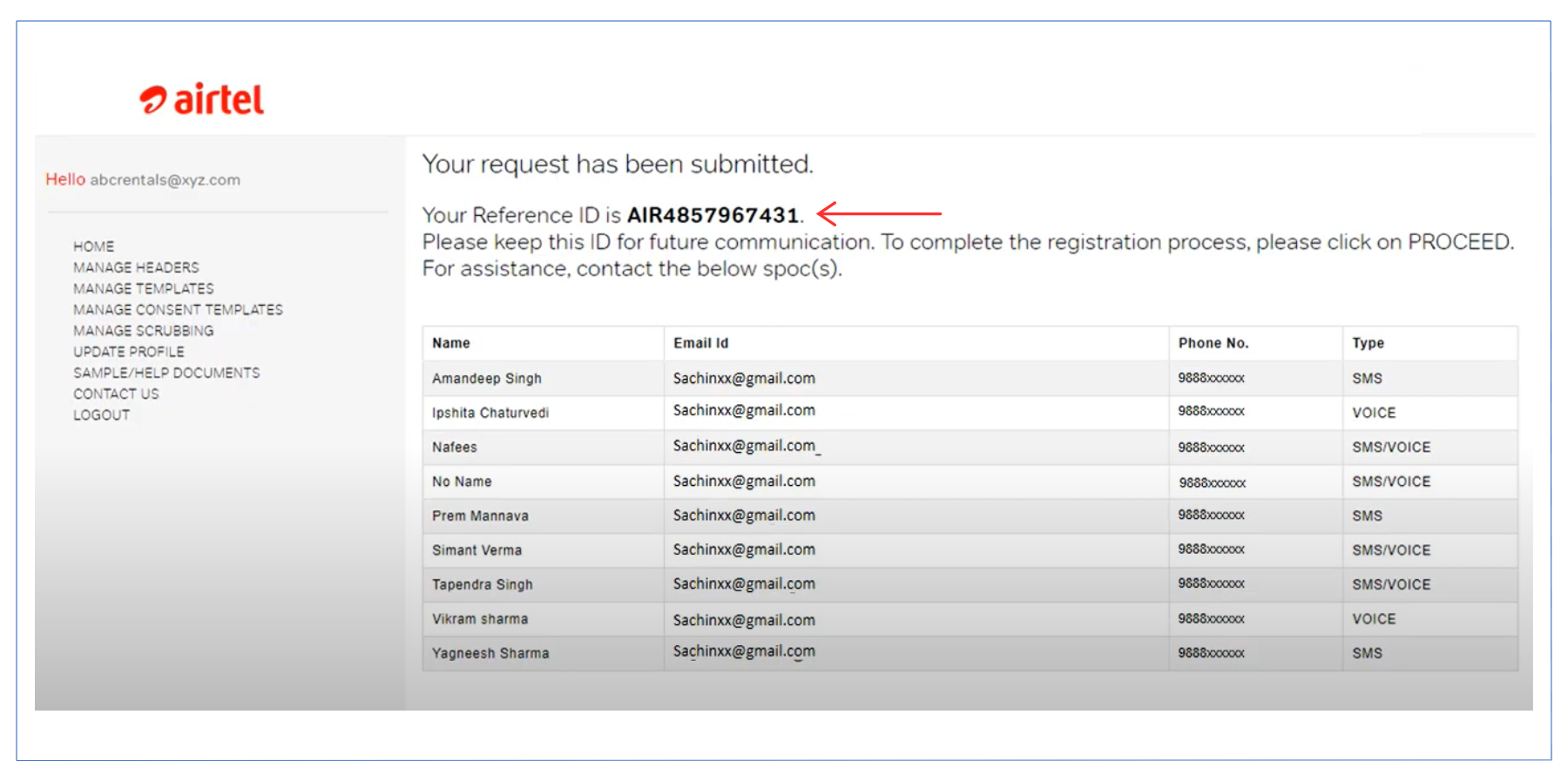 Application number and cSPOC-Details on Airtel DLT Process