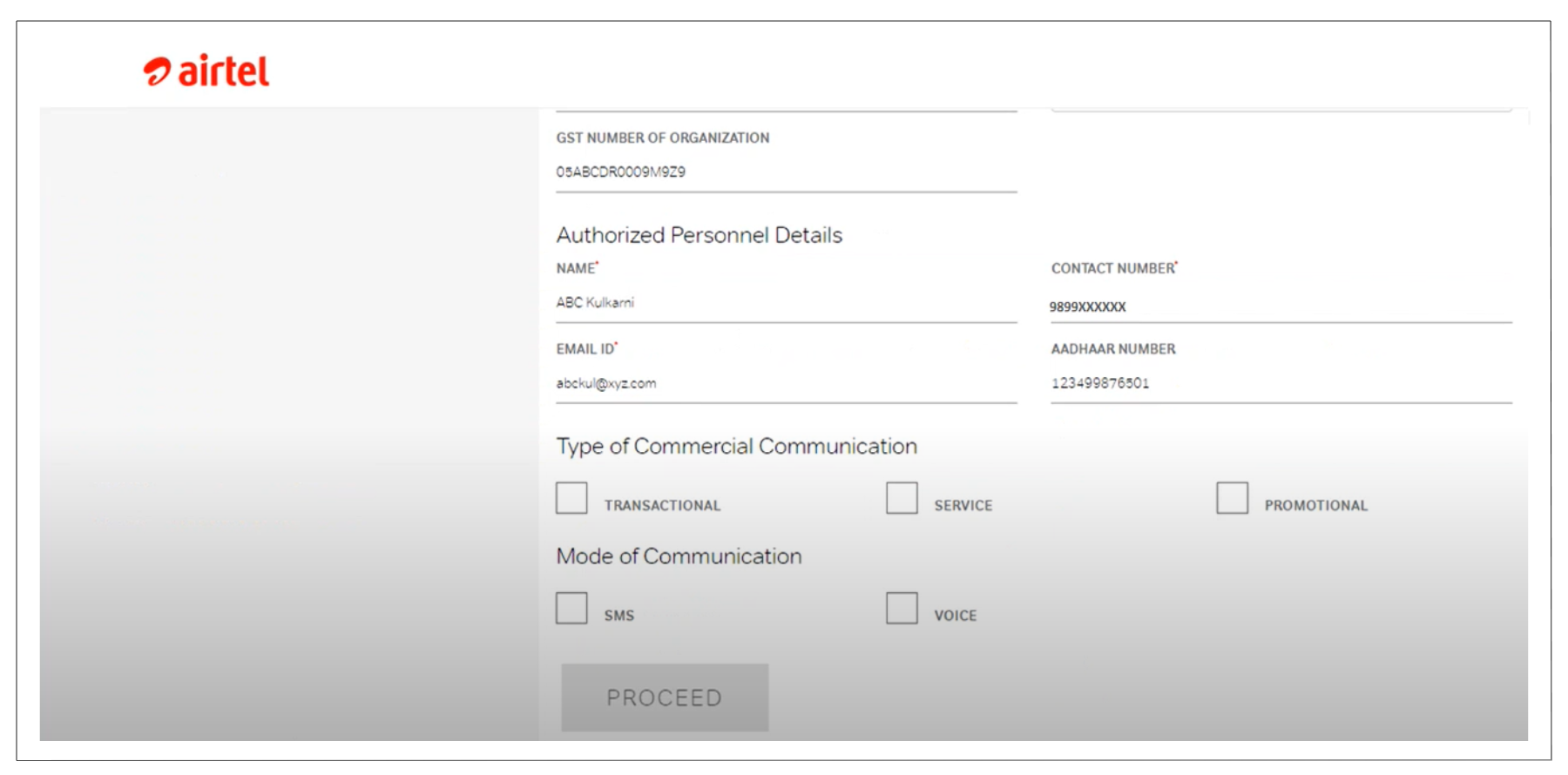 Authorized Person Details on Airtel DLT Process