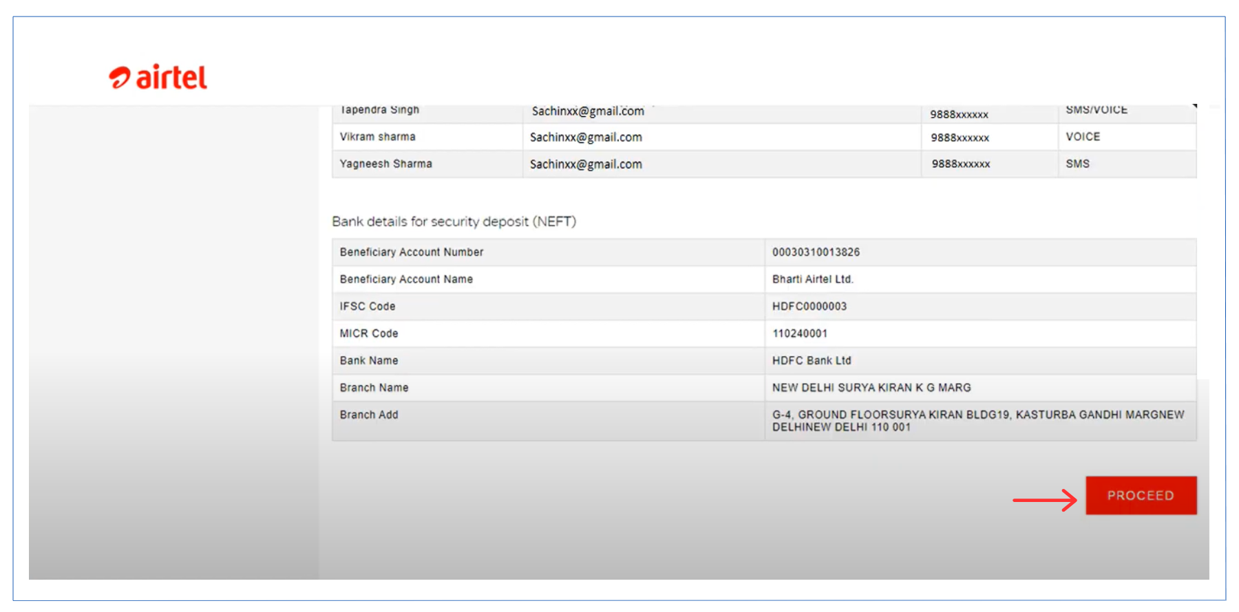 Bank Details and Process on Airtel DLT Process