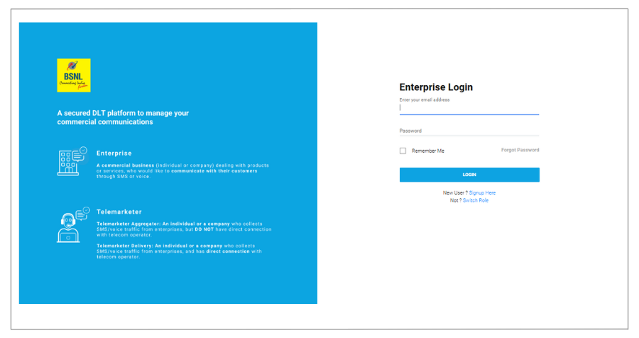 BSNL DLT login id password