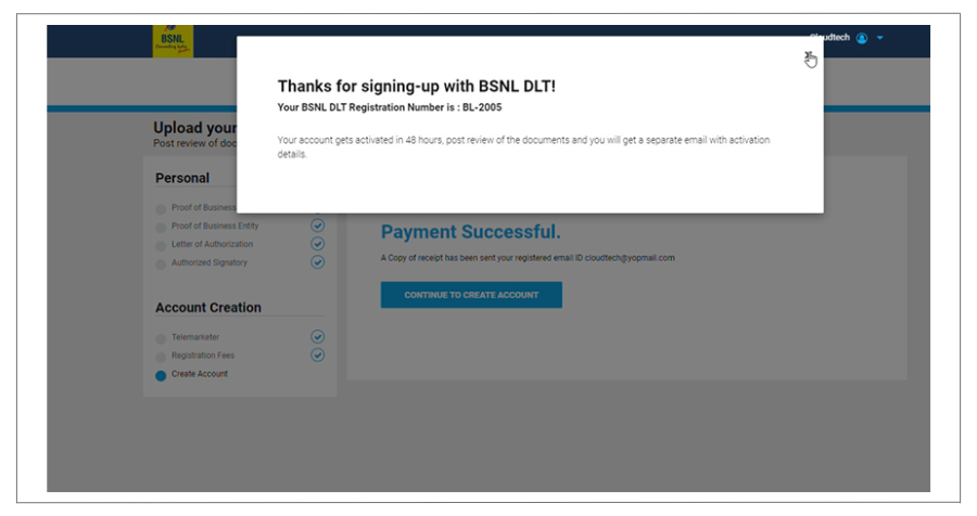 BSNL DLT registration done