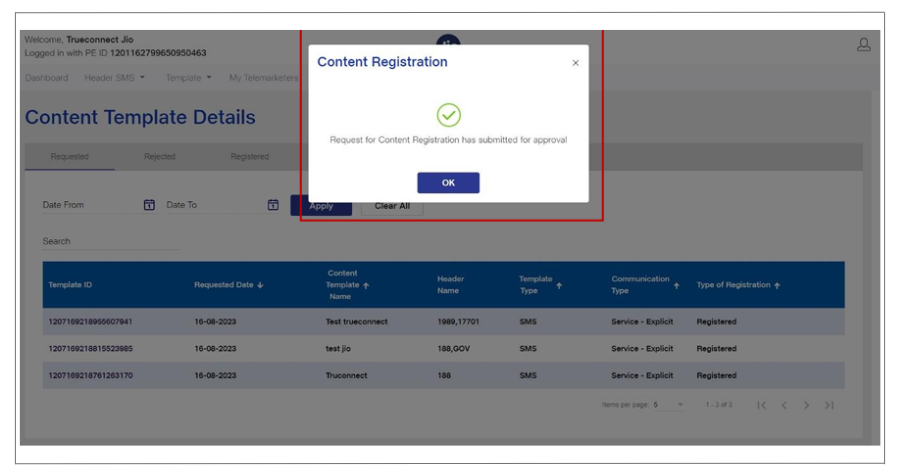 content template registratio