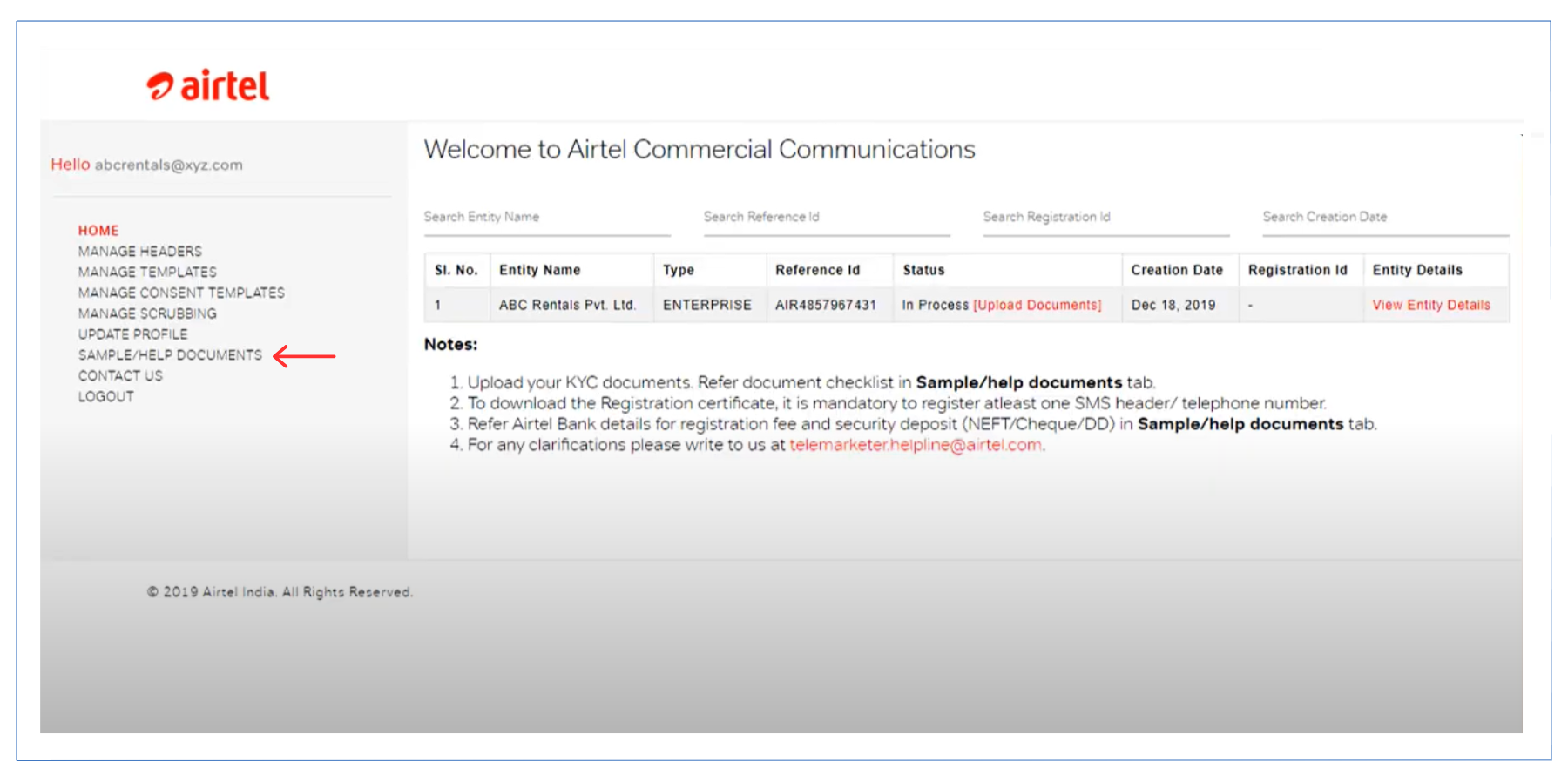 Download Documents on Airtel DLT Process