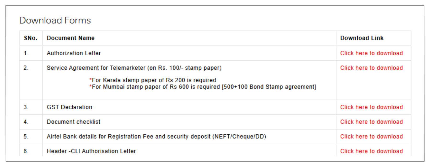 Download Forms for Airtel DLT Process