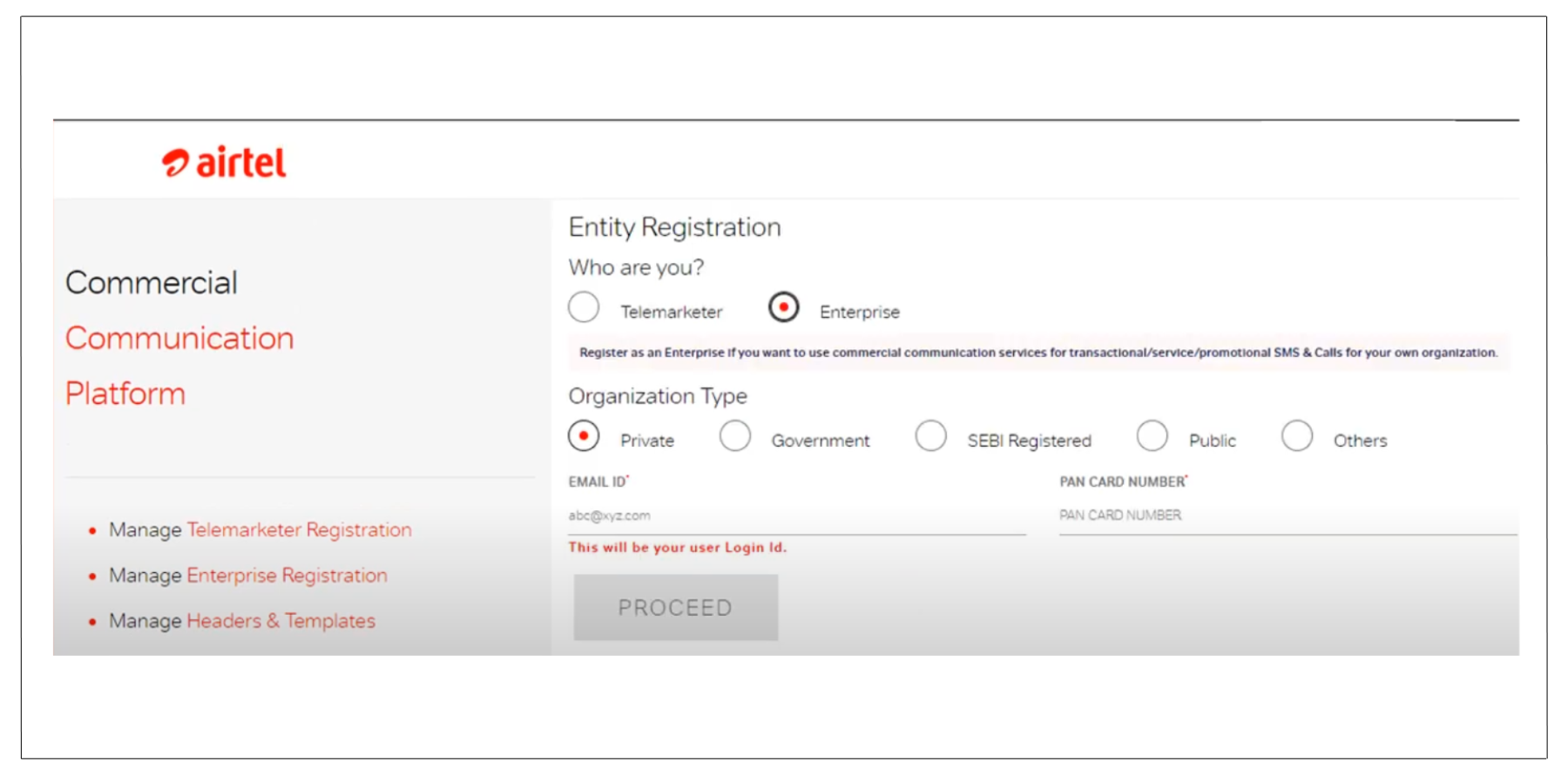 Entity Registration on Airtel DLT Process