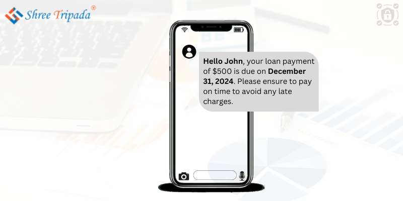 Finance Services informing customer for loan payment reminder via SMS