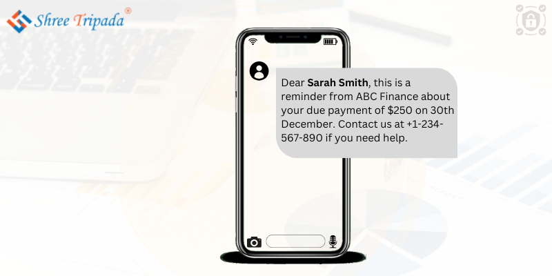 Finance Services informing customer of his Payment reminder via SMS